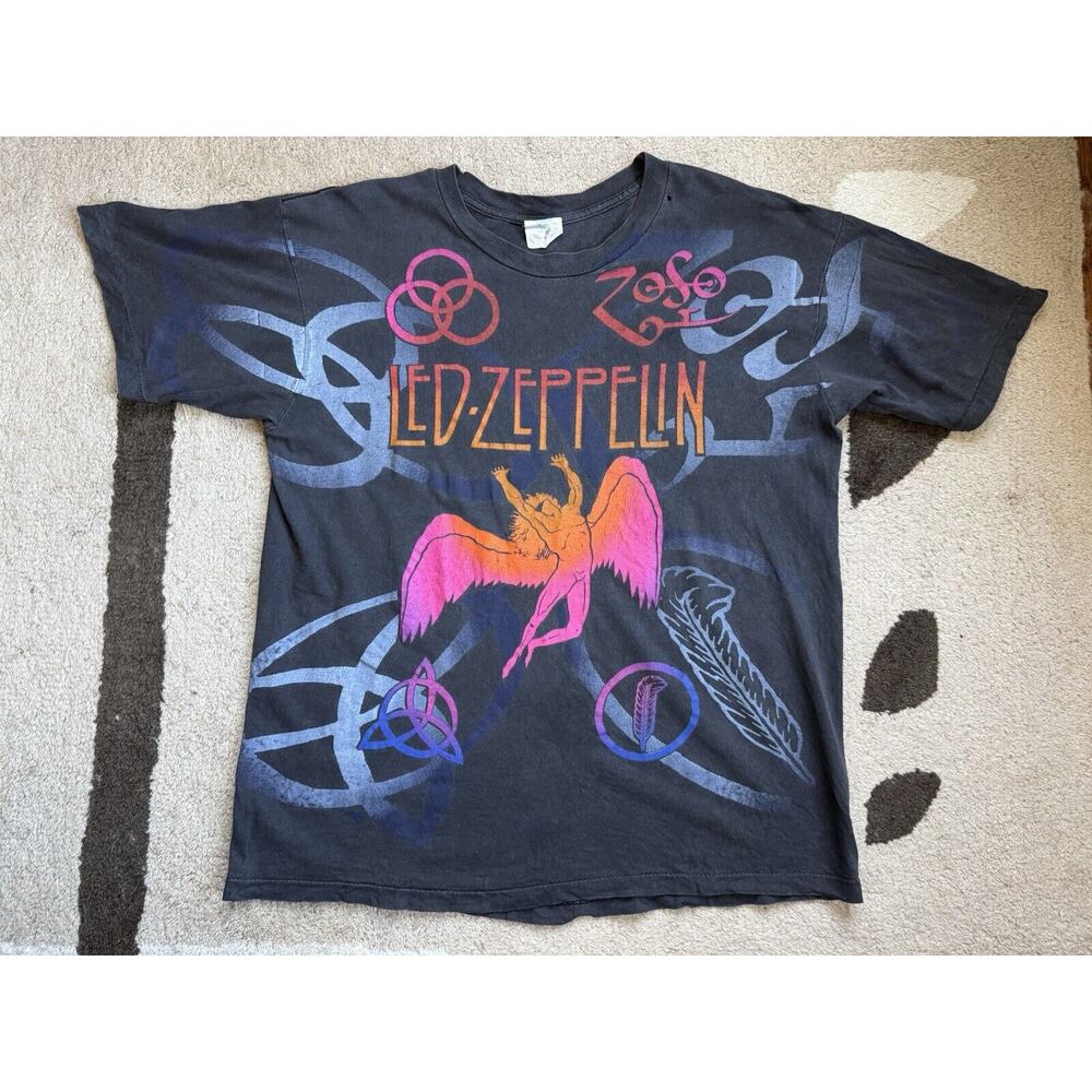 VTG 1995 AOP Winterland Led Zeppelin Zoso T-Shirt Sz L Perfect Fade ULTRA RARE